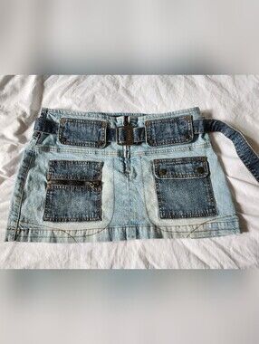 Y2K 90s Blue Denim Skirt with Unique Stitching